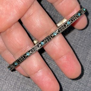 Beautiful Pastel Blue Jeweled Pave Stretch Goldtone Bracelet